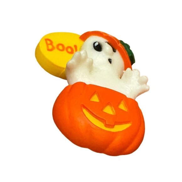 Vintage Hallmark Cards Halloween Ghost Pumpkin Boo Pin Badge Brooch Plastic 1980 - Picture 2 of 6